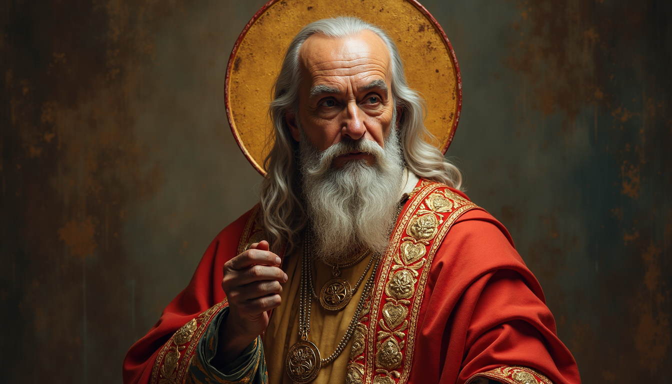 Icoana Sfântului Ioan Rusul cu o carte de acatist în prim plan, simbolizând ghidul complet pentru rugăciune și învățătură